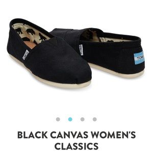Toms Black Canvas Classic Slip Ons size 9